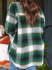  Women's Plaid Print Long Sleeve Button Up Top