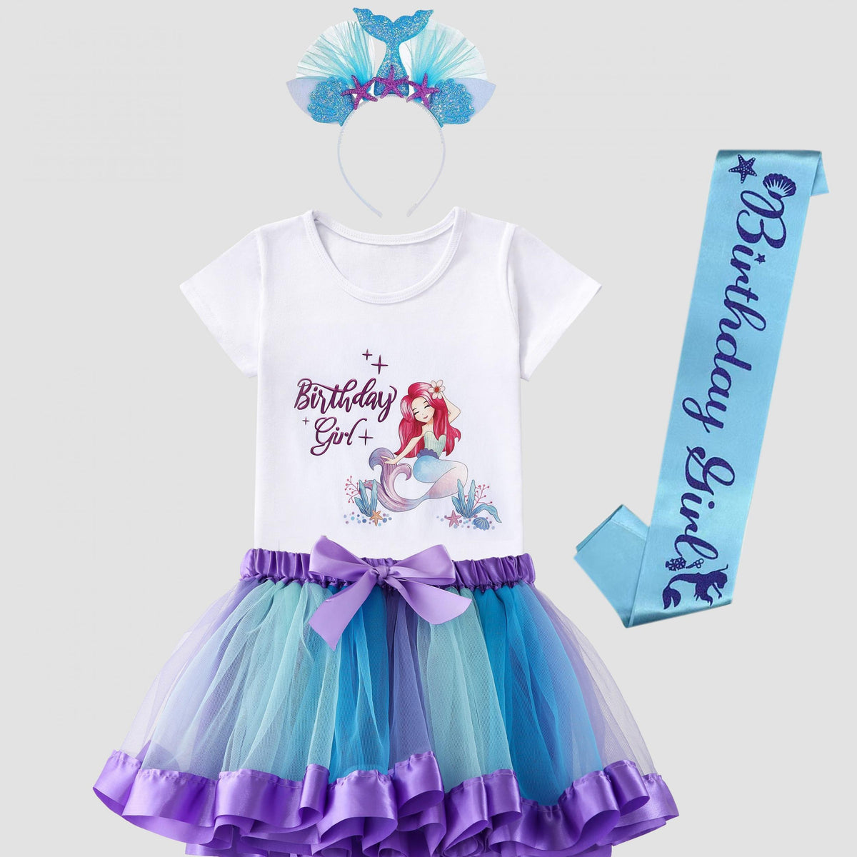 4pcs Toddler Girls Mermaid Graphic T Shirt & Mesh Tutu Skirt Set