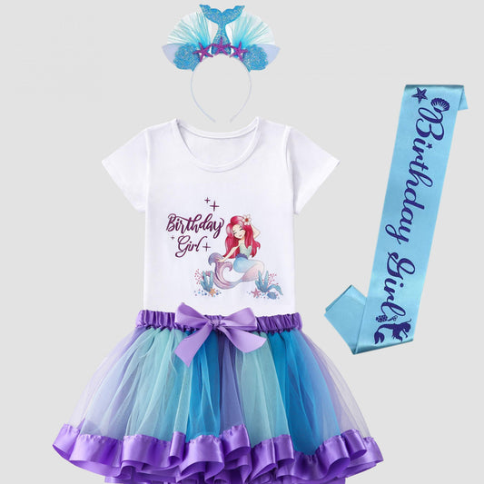 4pcs Toddler Girls Mermaid Graphic T Shirt & Mesh Tutu Skirt Set