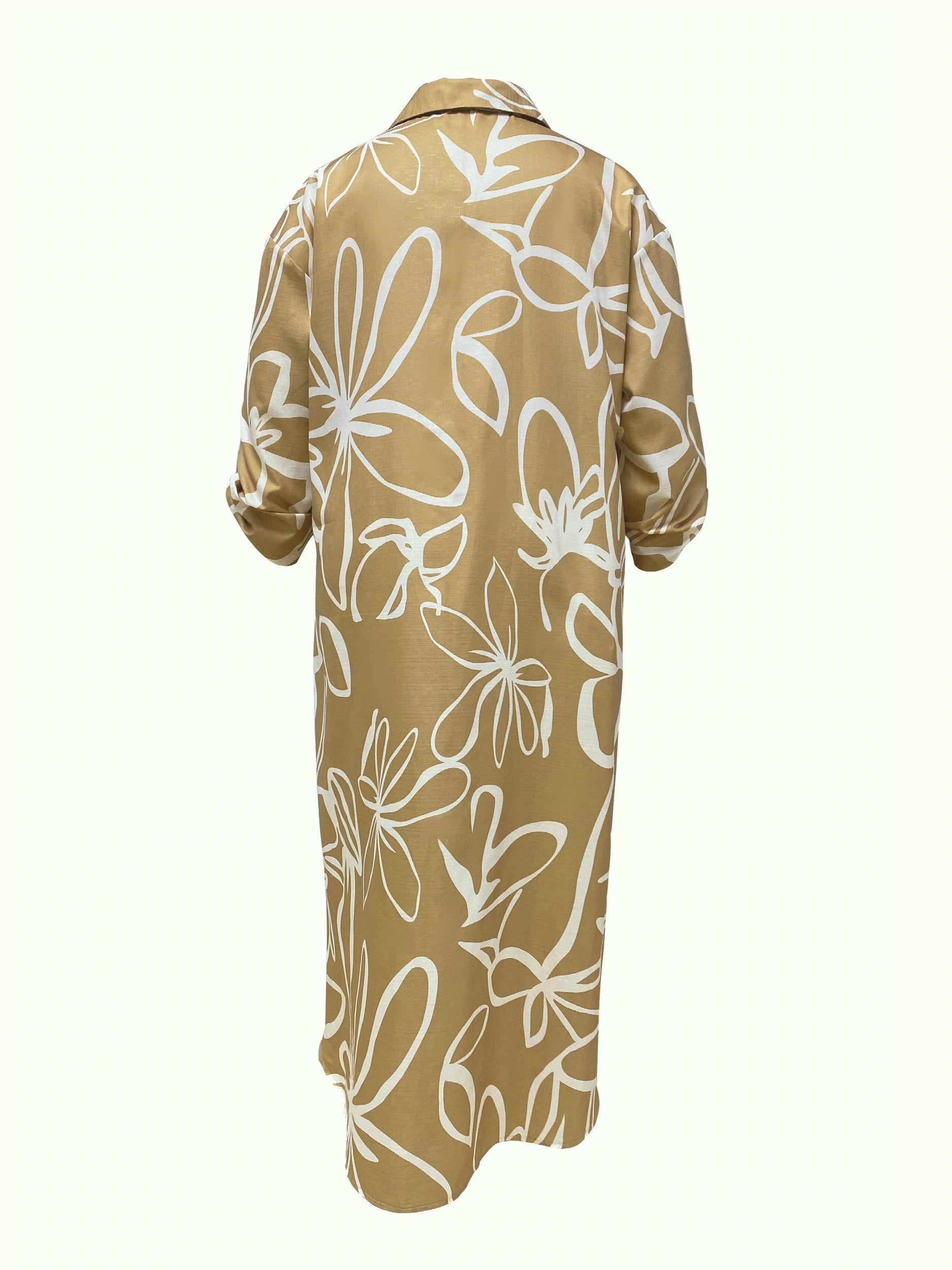  Women's Floral Print Maxi Shirt Dress