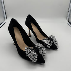 Rhinestone Bow High Heel Pointy Pumps Slip On Dress Shoes