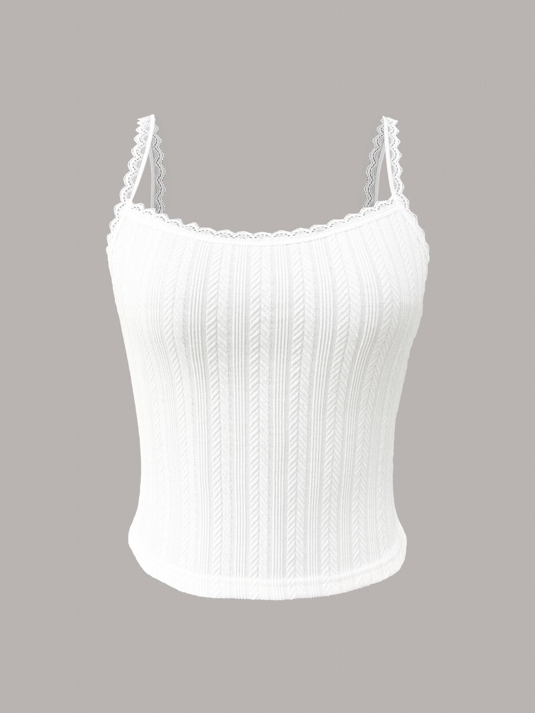 Jacquard Lace Trim Spaghetti Strap Top for Women