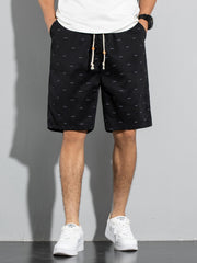 Fish Bone Allover Print Shorts Men's Casual Solid Shorts