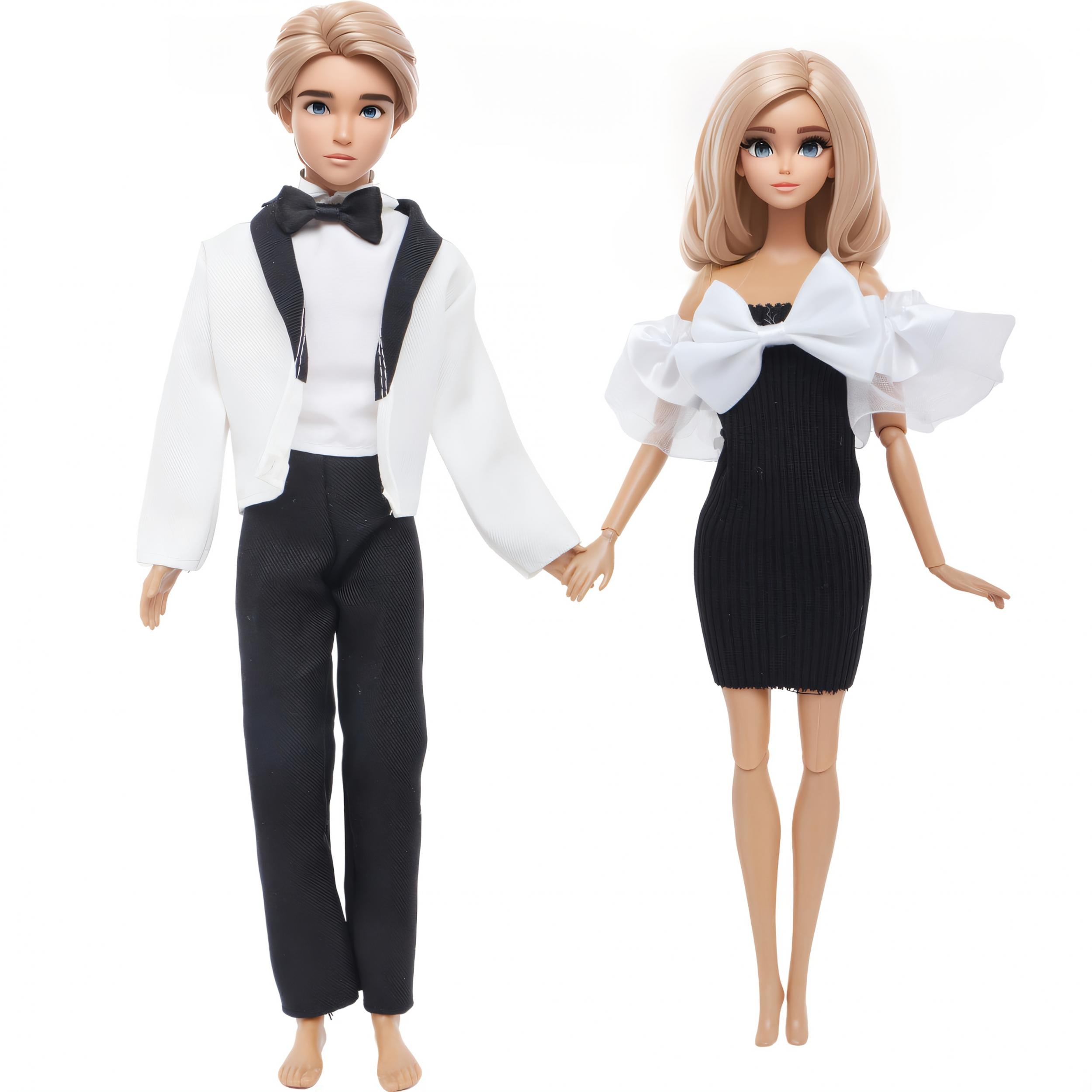 Doll Wedding Couple Outfit Set Dress & Tuxedo Polyester Dollhouse Accessories