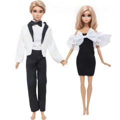 Doll Wedding Couple Outfit Set Dress & Tuxedo Polyester Dollhouse Accessories