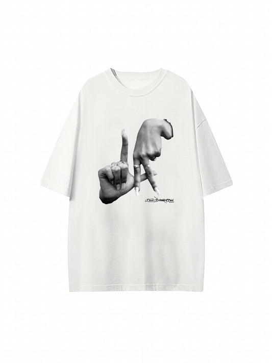 Gesture Print Loose Hip hop Short Sleeve Tee Shirt