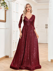 Sequined Maxi Dress V Neck Gown For Bridesmaid