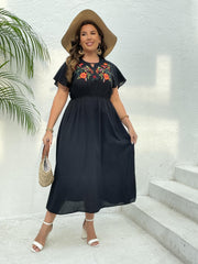  Women's Floral Embroidery Cap Sleeve Dress