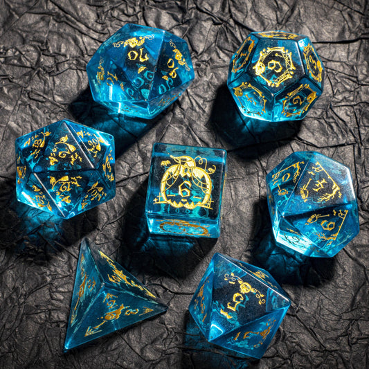 Aquamarine Glass Gemstone Dice Treasure Deep Sea Elves