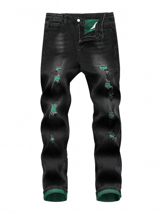 Boys Ripped Jeans Slim Fit Washed Denim Pants
