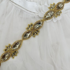 Elegant Glass Buckle with Golden Leaves and Crystal Beads