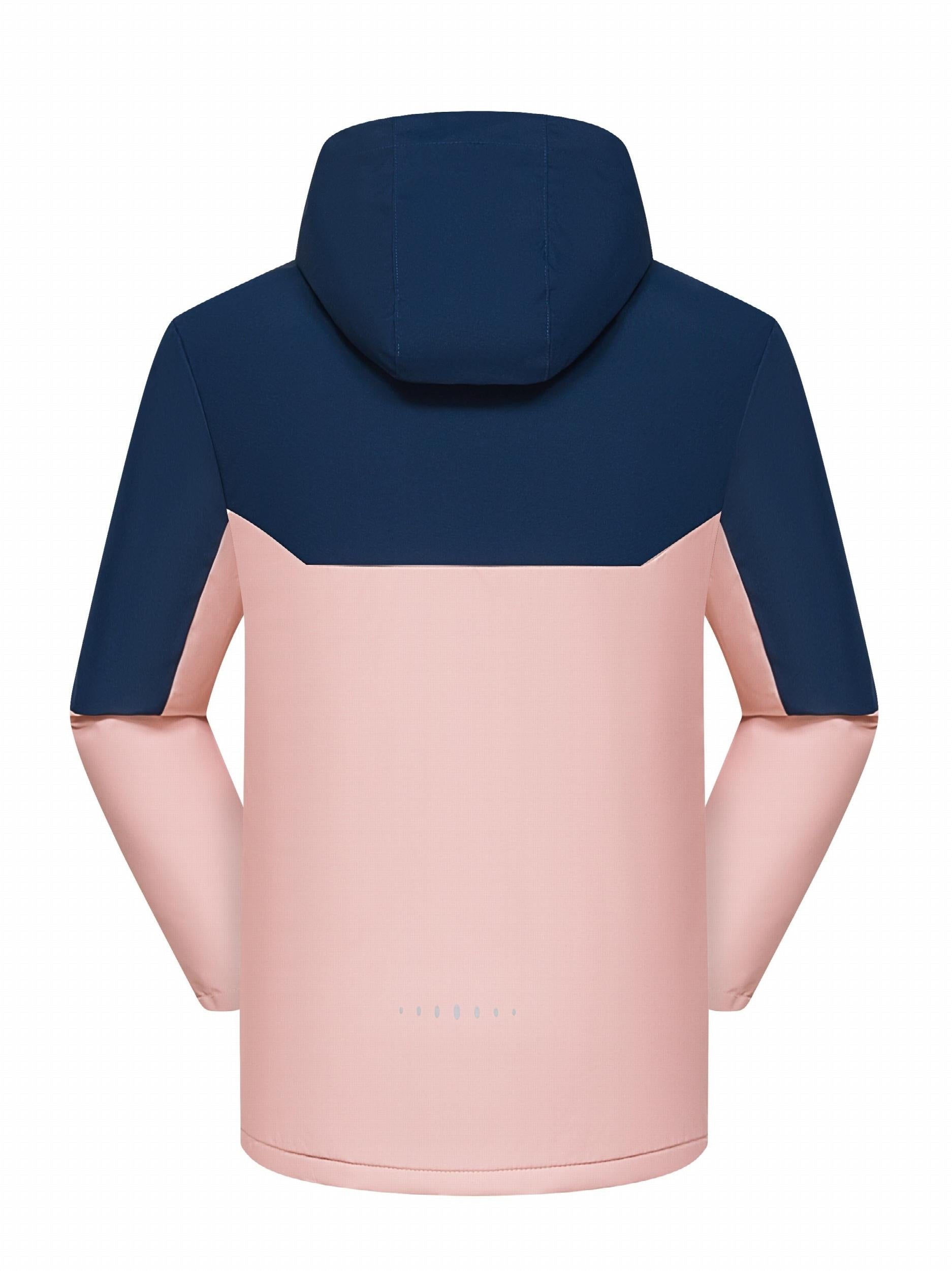  Colorblock Long Sleeve Zip Up Hooded Winter Jacket