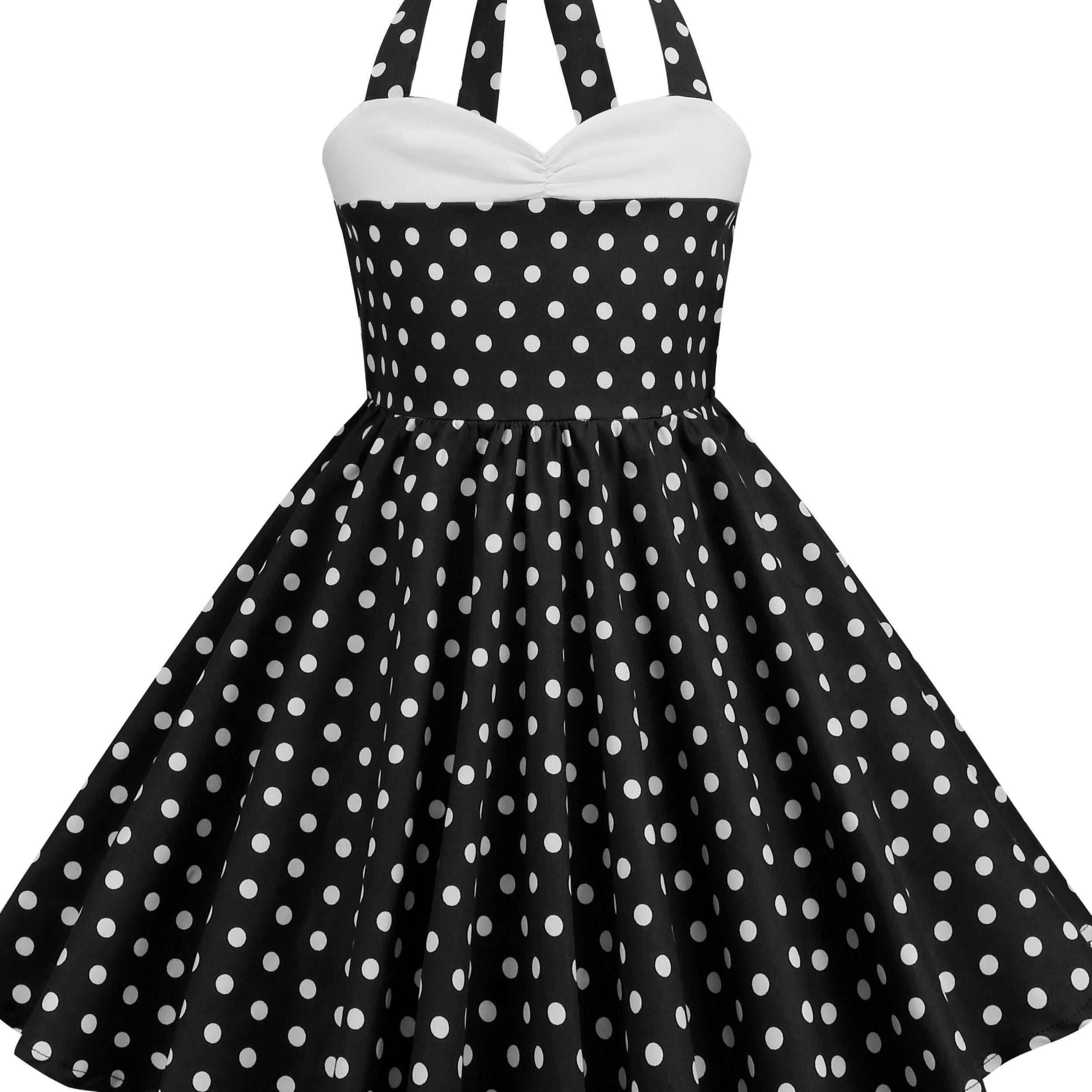 Girls Polka Dots Halter Neck Princess Dress for Party
