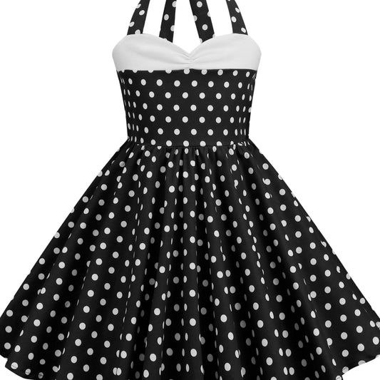 Girls Polka Dots Halter Neck Princess Dress for Party