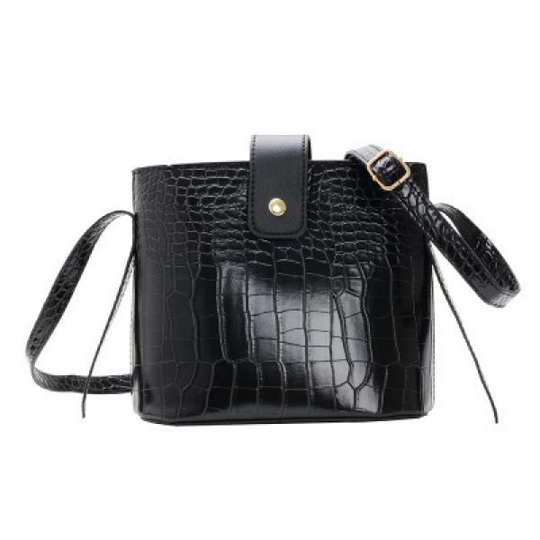 Gusure Retro PU Leather Crossbody Bag Crocodile Small Bucket Handbag