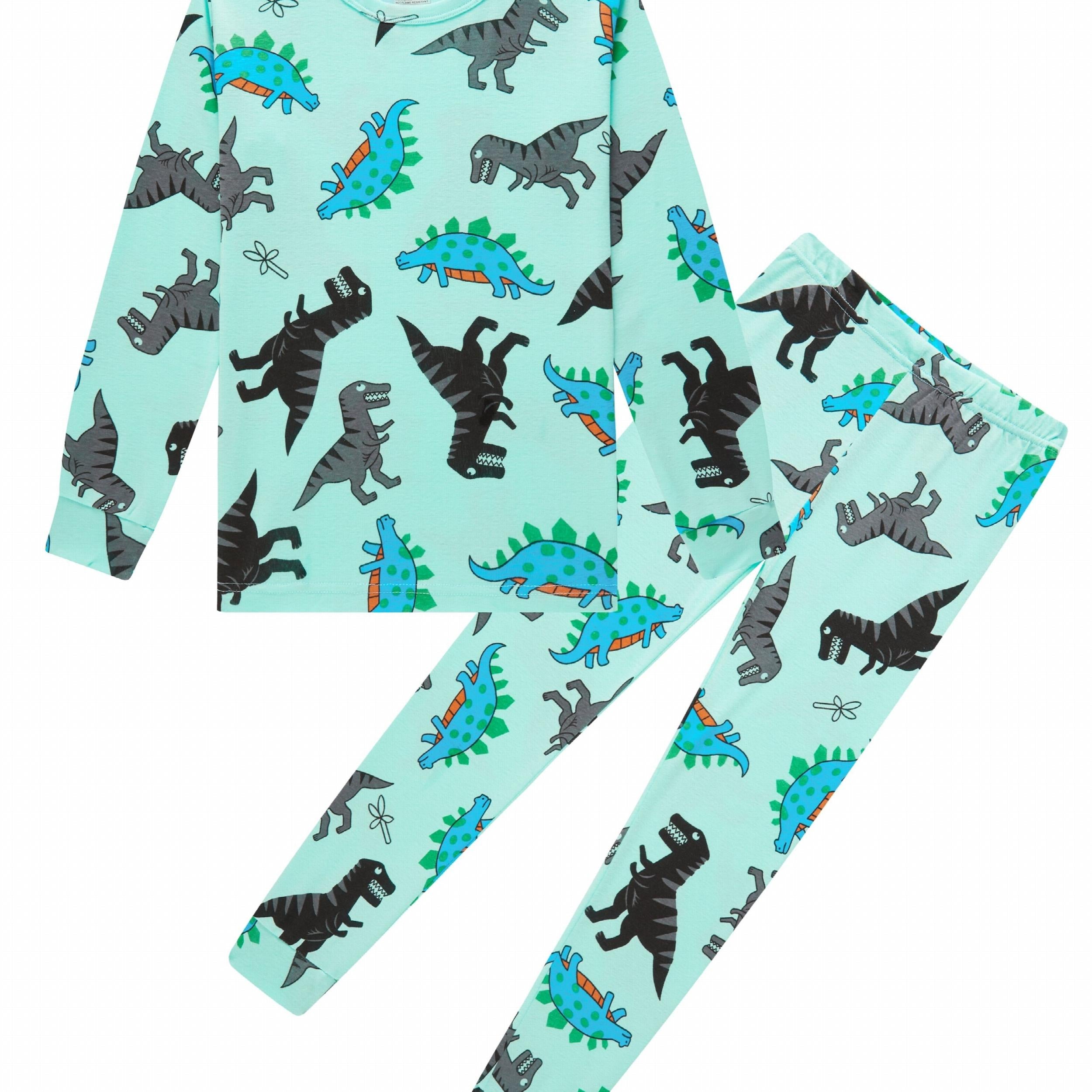 Boys Dinosaur Print Pajamas Set Cozy Long Sleeve Homewear