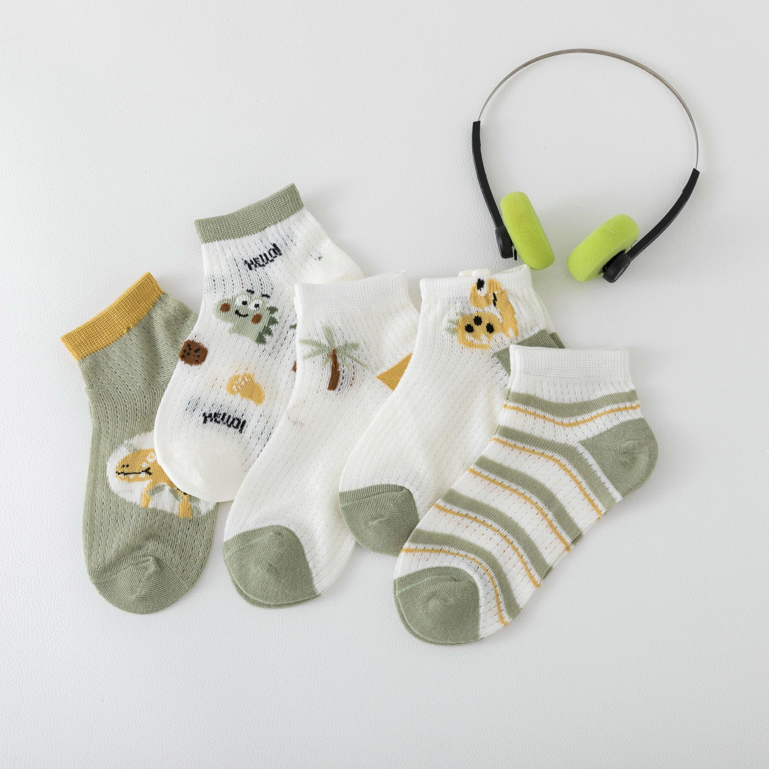 Boys Dinosaur Pattern Ankle Socks, Comfy Mesh Breathable, 0-12 Years