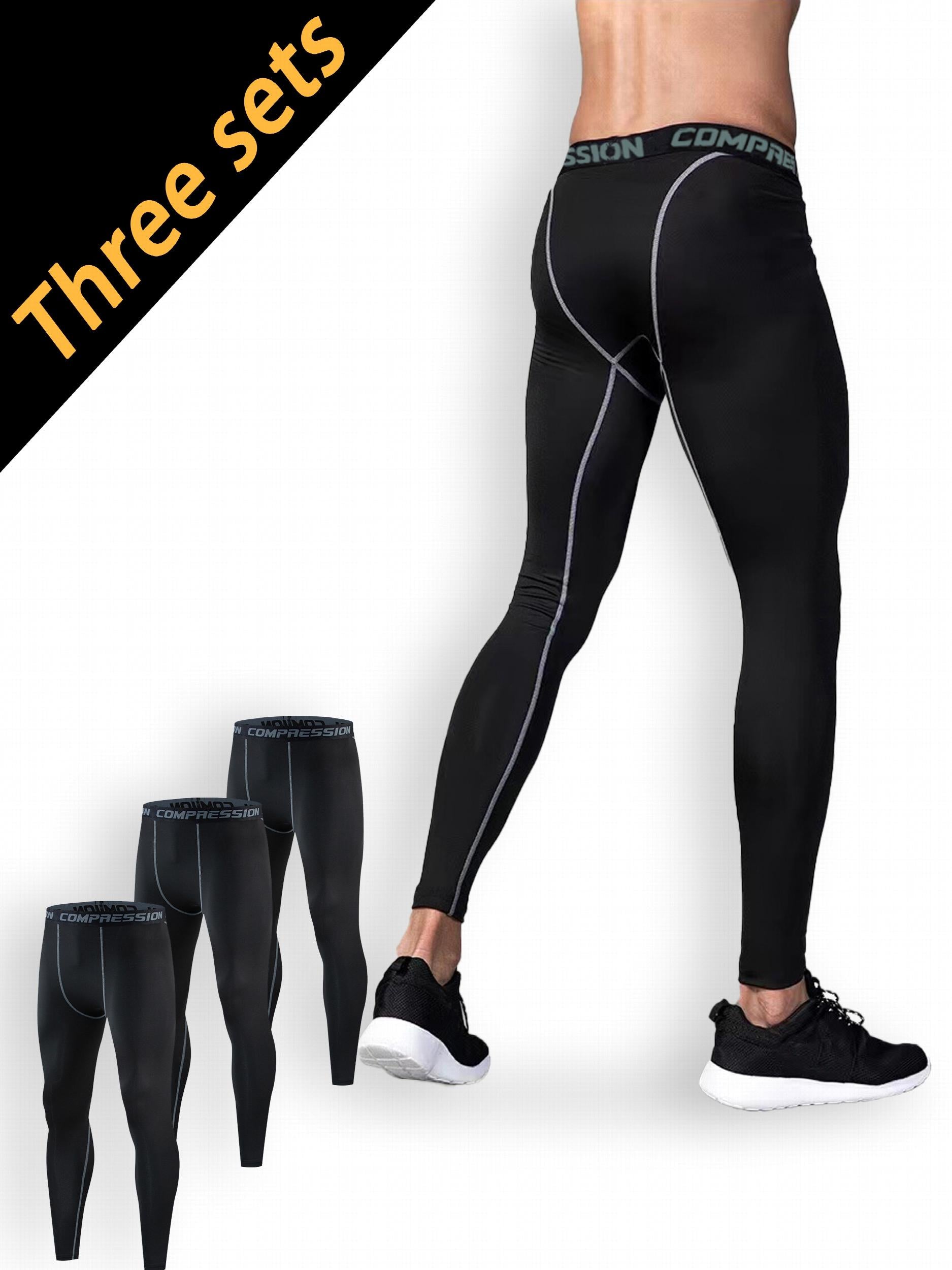 Men's Solid Pocket Leggings Active Compression Pants