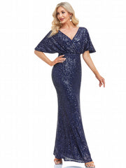 Sequin Mother Of The Bride Dress Surplice Neck Maxi Dress