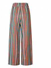  Stripe Print Boho Pants High Rise Wide Leg