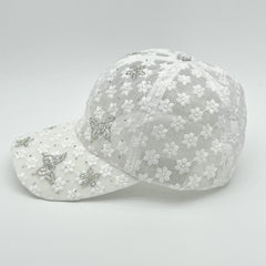 Rhinestone Butterfly Decor Baseball Cap Lace Embroidery Hollow Out Dad Hat