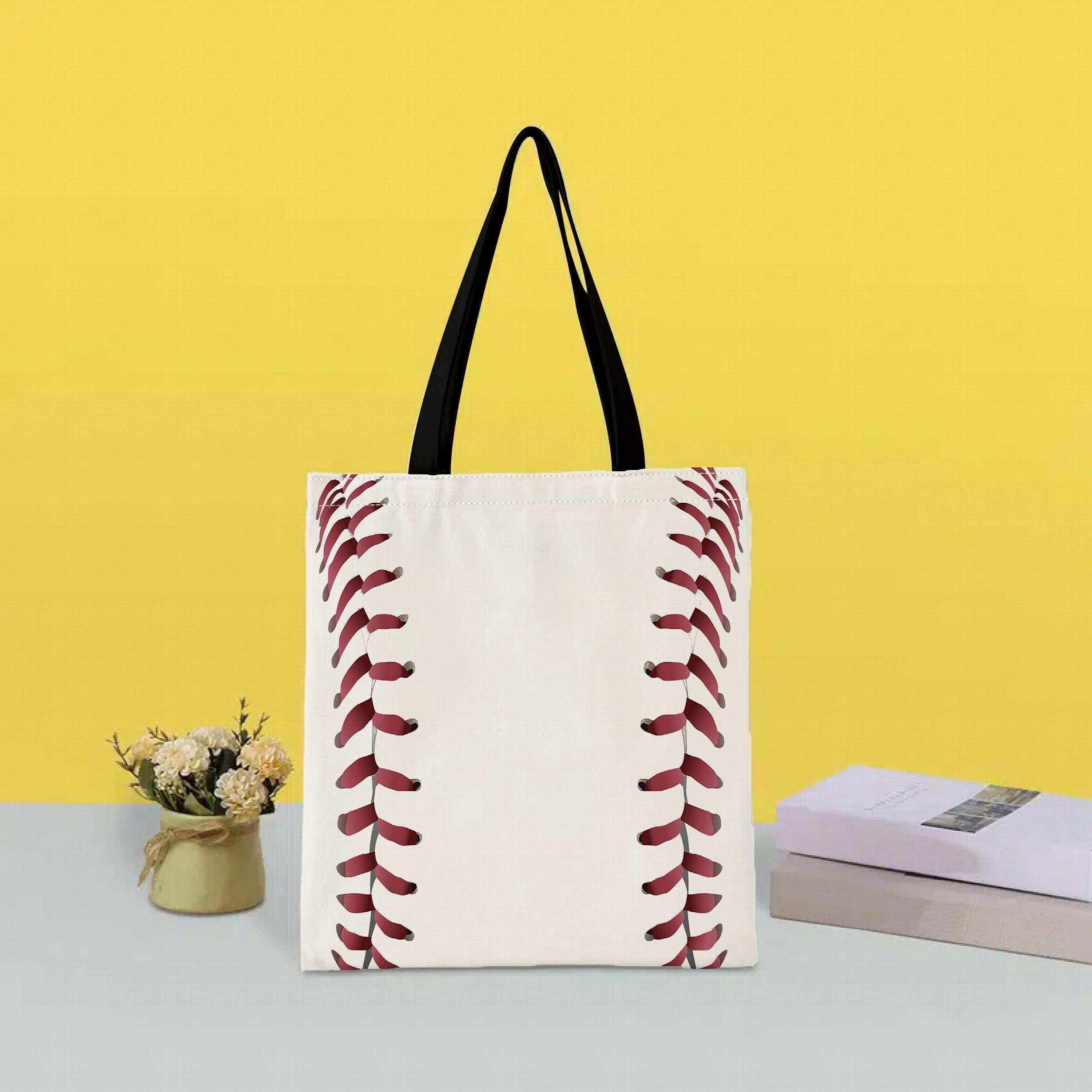 Baseball Pattern Print Canvas Bag Lightweight Shoulder Bag For Bowl