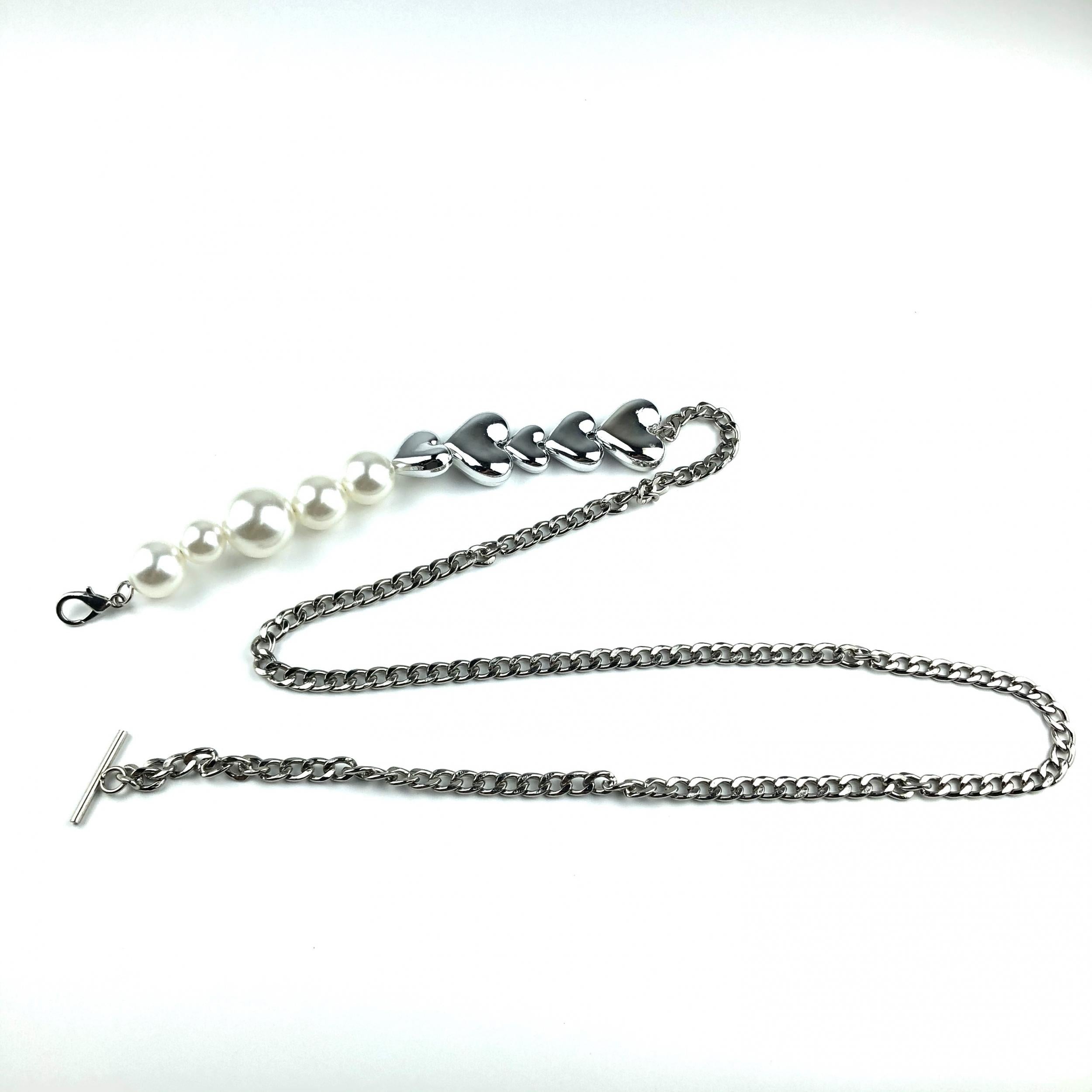 Faux Pearl Waist Chain Heart Shaped Metal Belt for Women