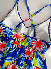 Plus Size Boho Tankini Set V Neck Criss Cross Cami Top & Panty Swimsuit