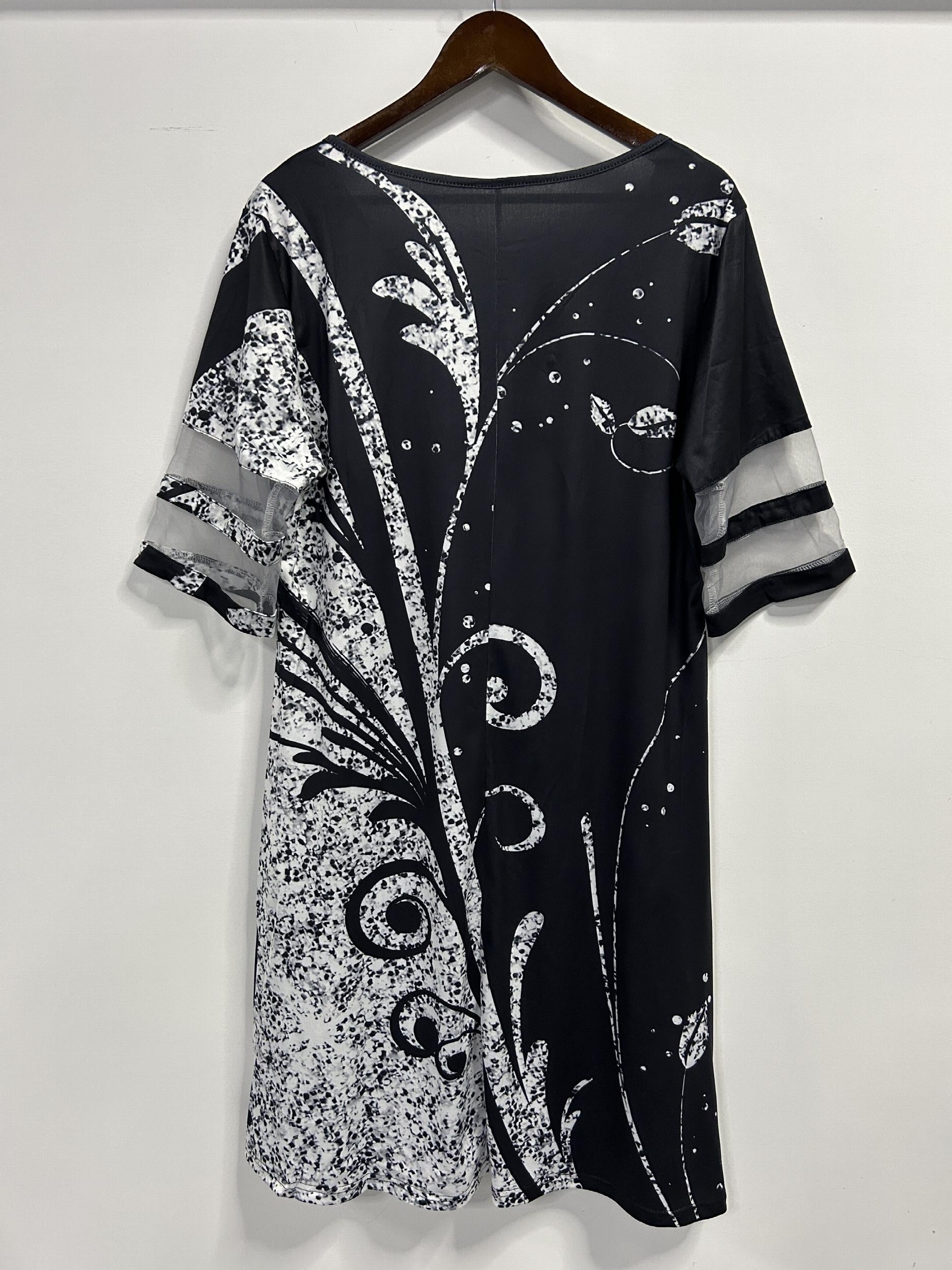  Boho Dress Women's Plus Colorblock Floral Print Mesh Half Sle
