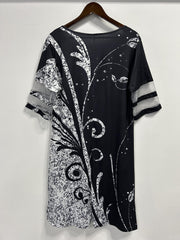  Boho Dress Women's Plus Colorblock Floral Print Mesh Half Sle