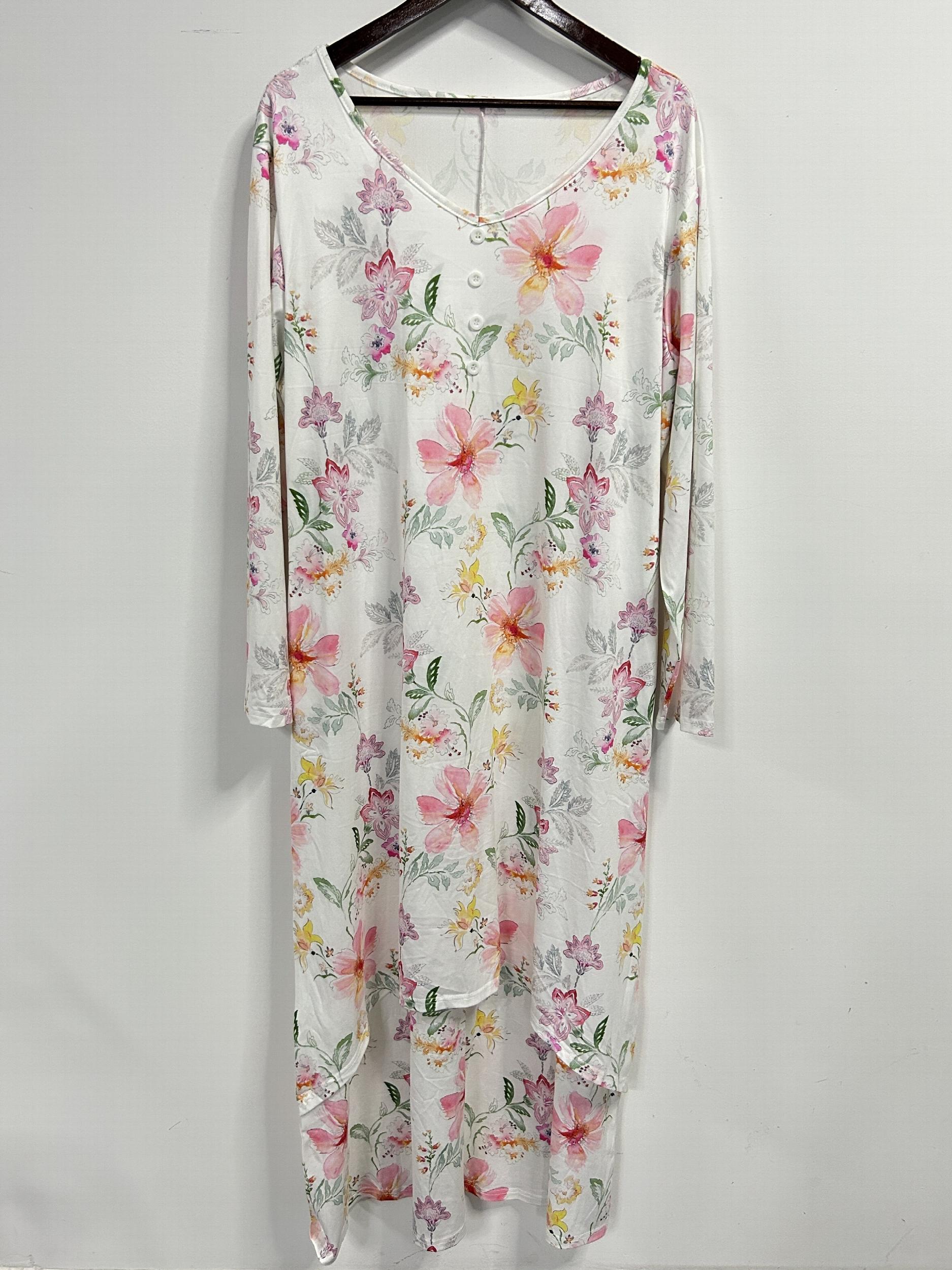  Floral Print Long Sleeve Maxi Dress With Pockets