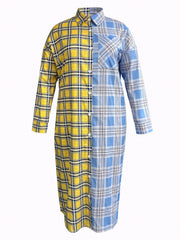  Colorblock Plaid Long Sleeve Button Up Shirt