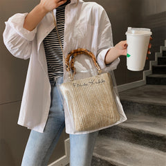 Slub Handle Clear Bag Women Summer Travel Handbag