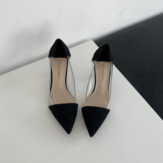 Women's Stiletto Heels Transparent Pumps Point Toe Slip On Breathable Shoes