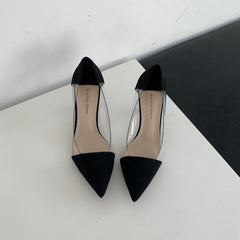 Women's Stiletto Heels Transparent Pumps Point Toe Slip On Breathable Shoes