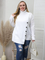  High Neck Casual Sweater Solid Cable Button Long Sleeve