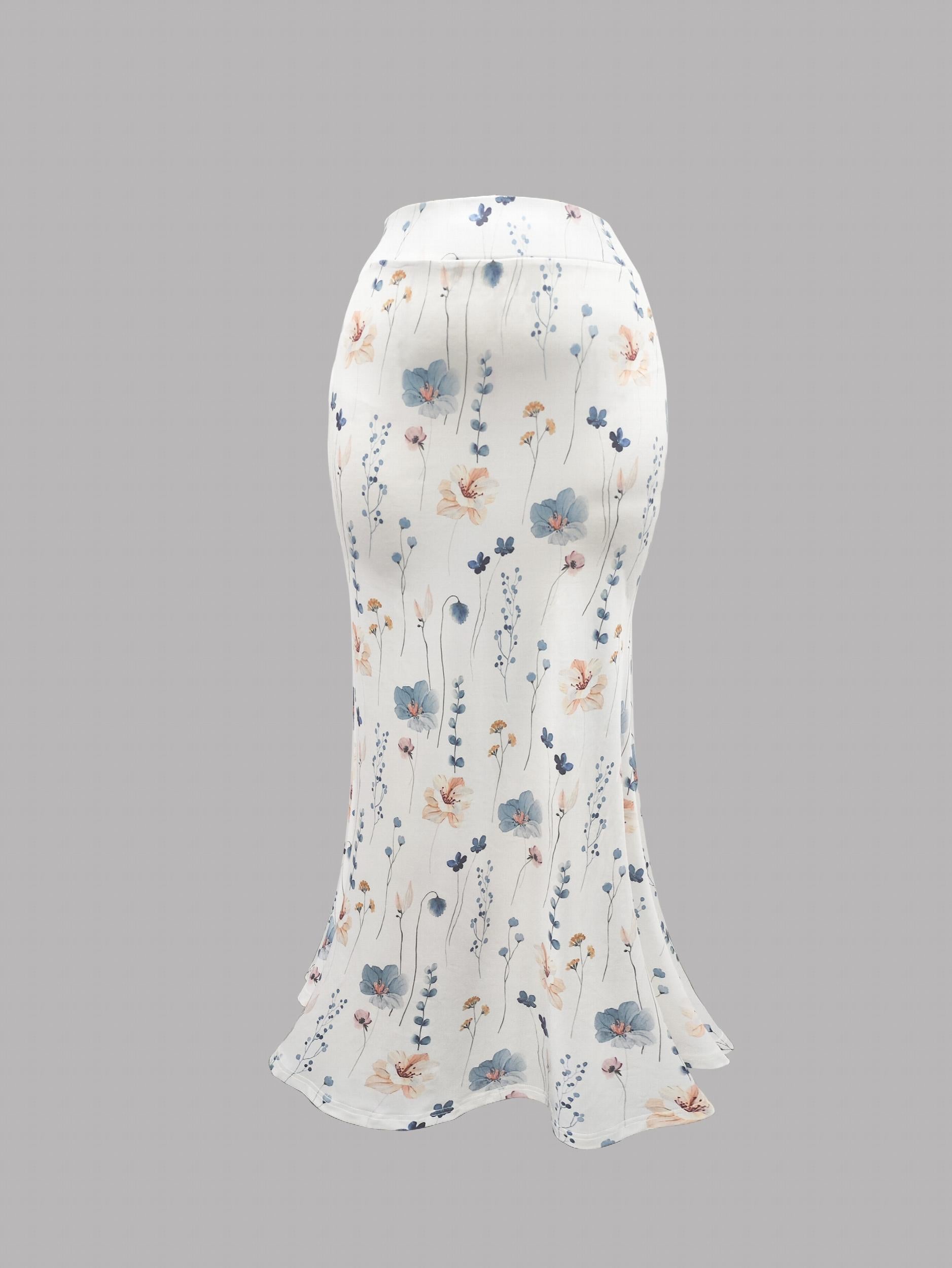  Floral Print High Rise Maxi Mermaid Skirt