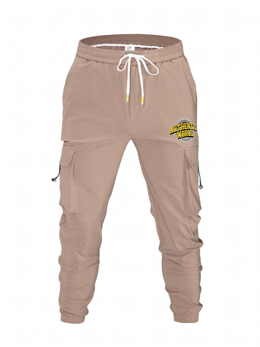 Men's Casual World Print Pockets Drawstrings Cargo Pants