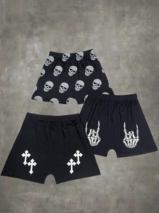 Gothic Skull Skeleton Hand Cross Print Women's Shorts 3-Pack