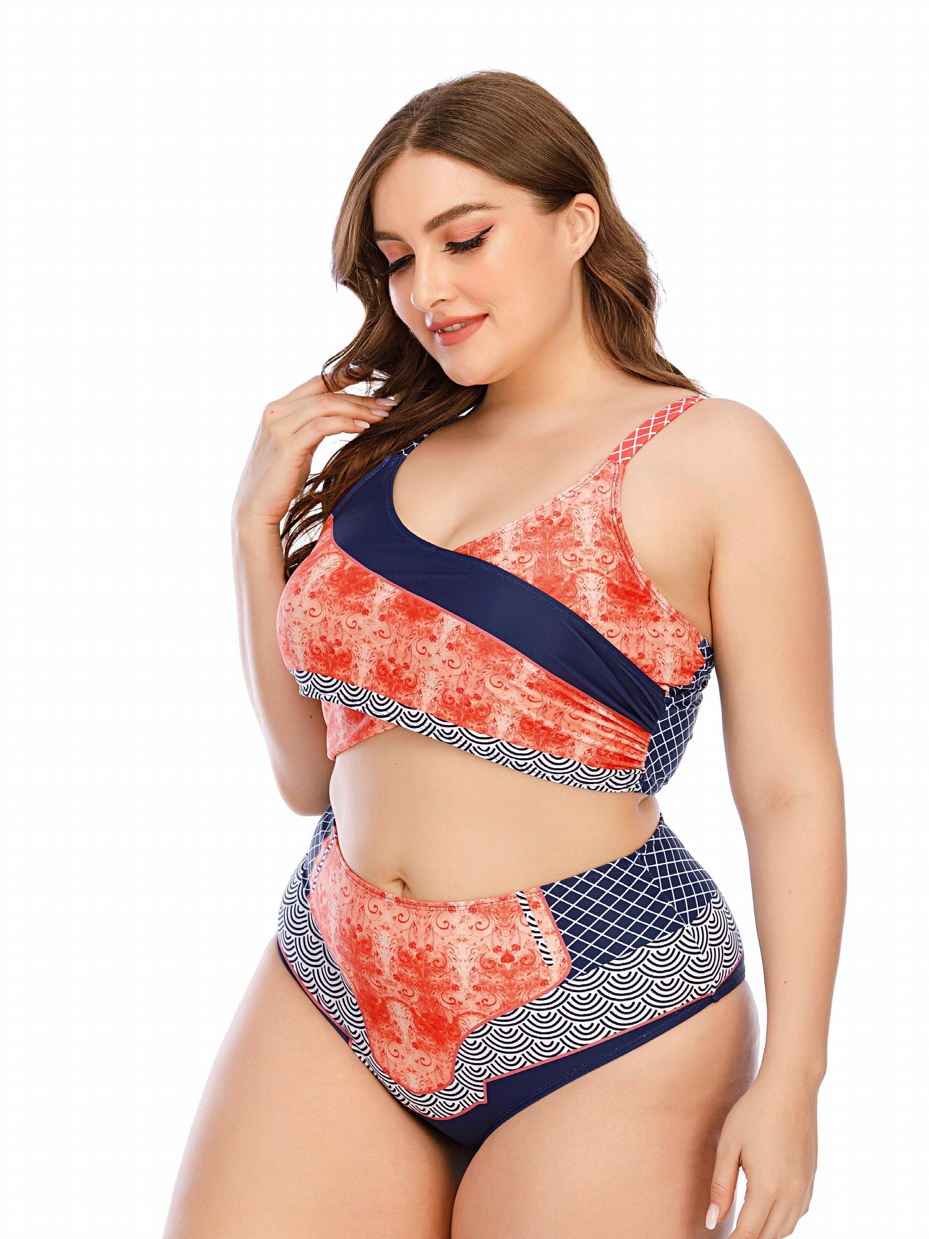  Colorblock Bikini Set Crop Tank Top & Underwear Swimsuit