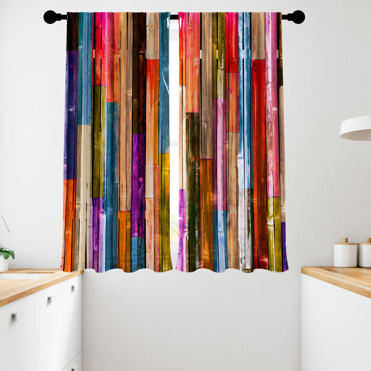 2pcs Colorful Wood Grain Art Window Curtains