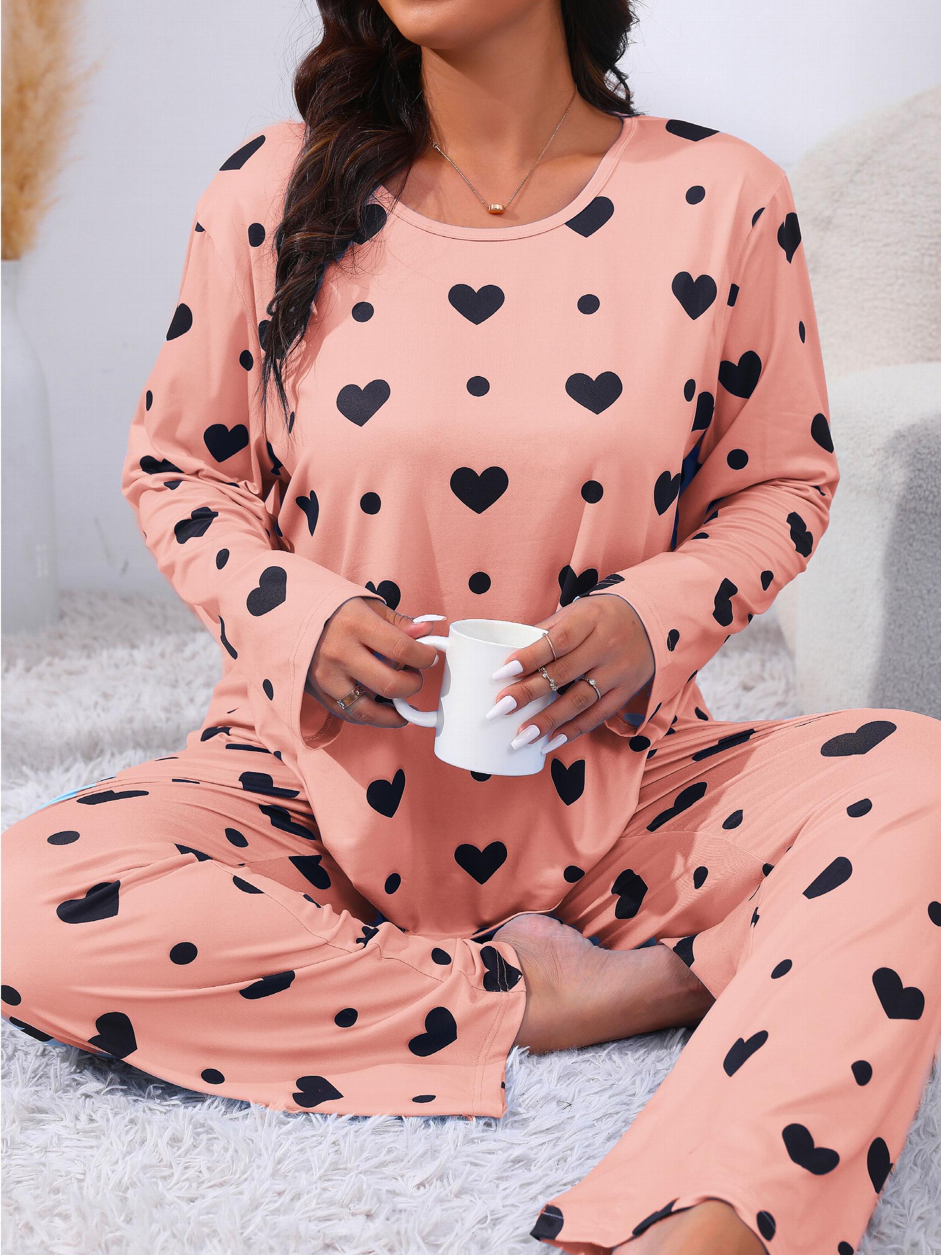  Heart Print Tee & Pants Lounge Two Piece Set