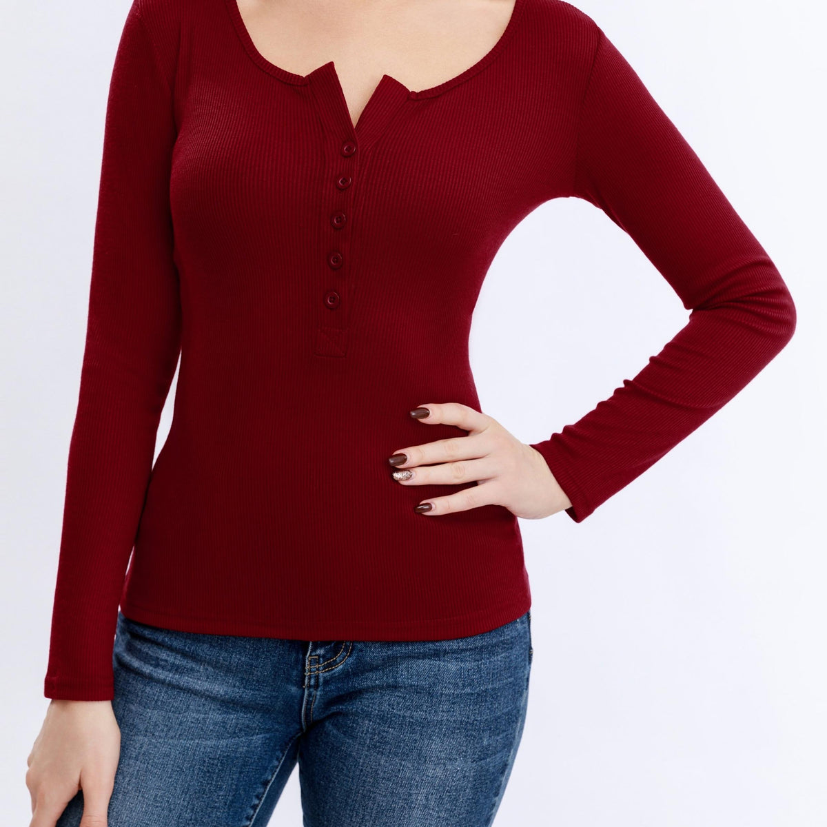 Sexy Button Front Bodysuit with Notched Neck