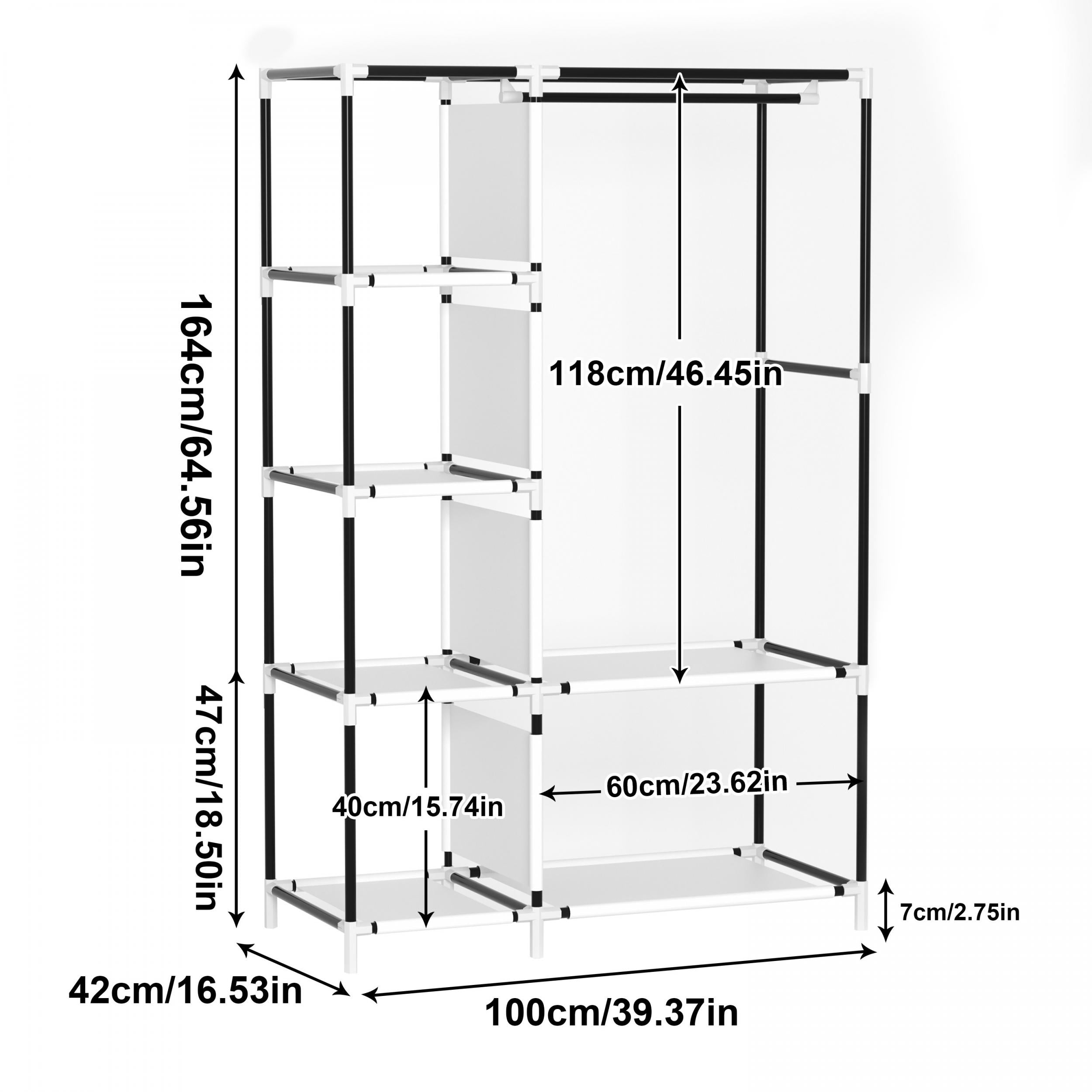 Large Clothes Storage Closet with Side Pockets - Easy Assembly Wardrobe