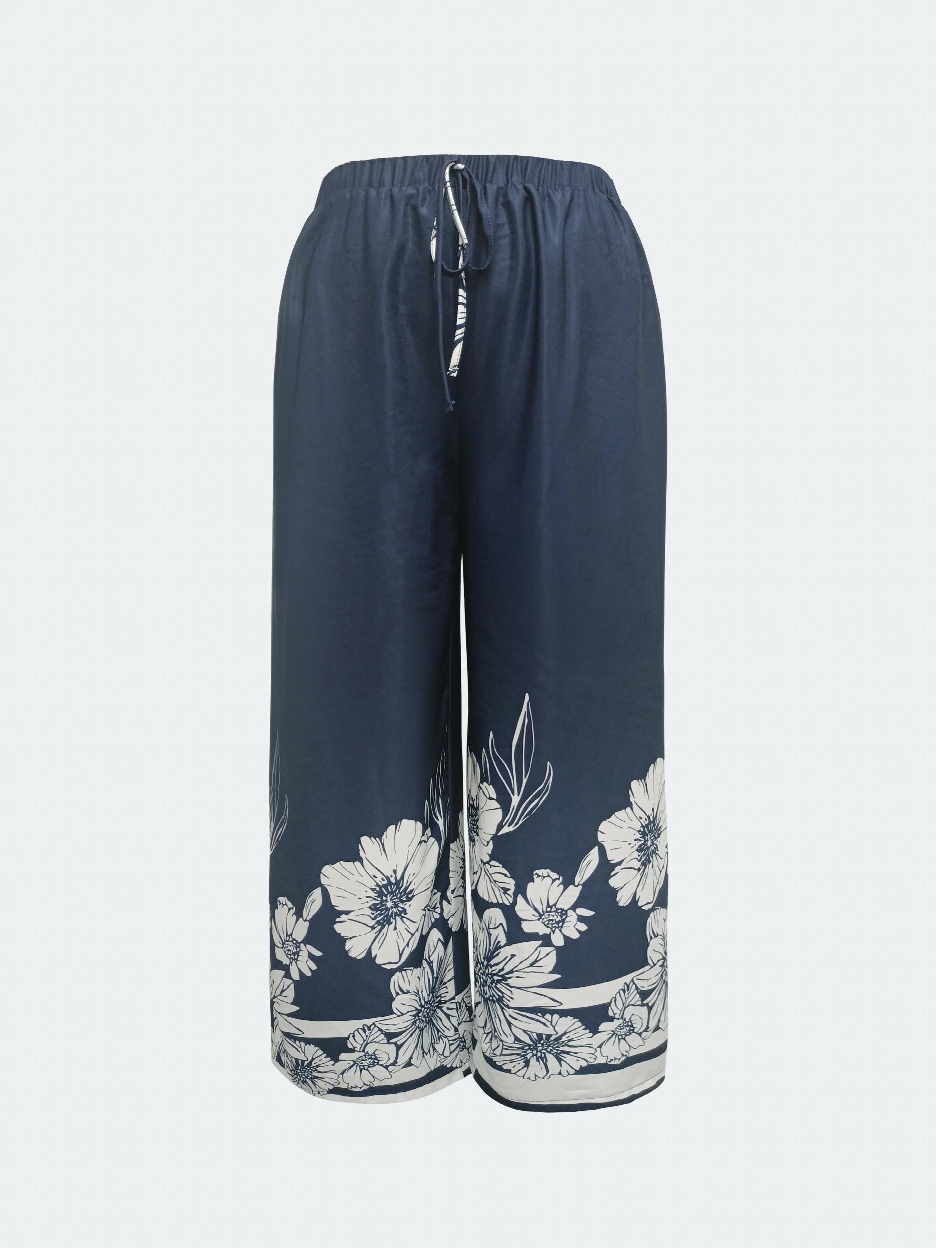  Floral Print Wide Leg Trousers