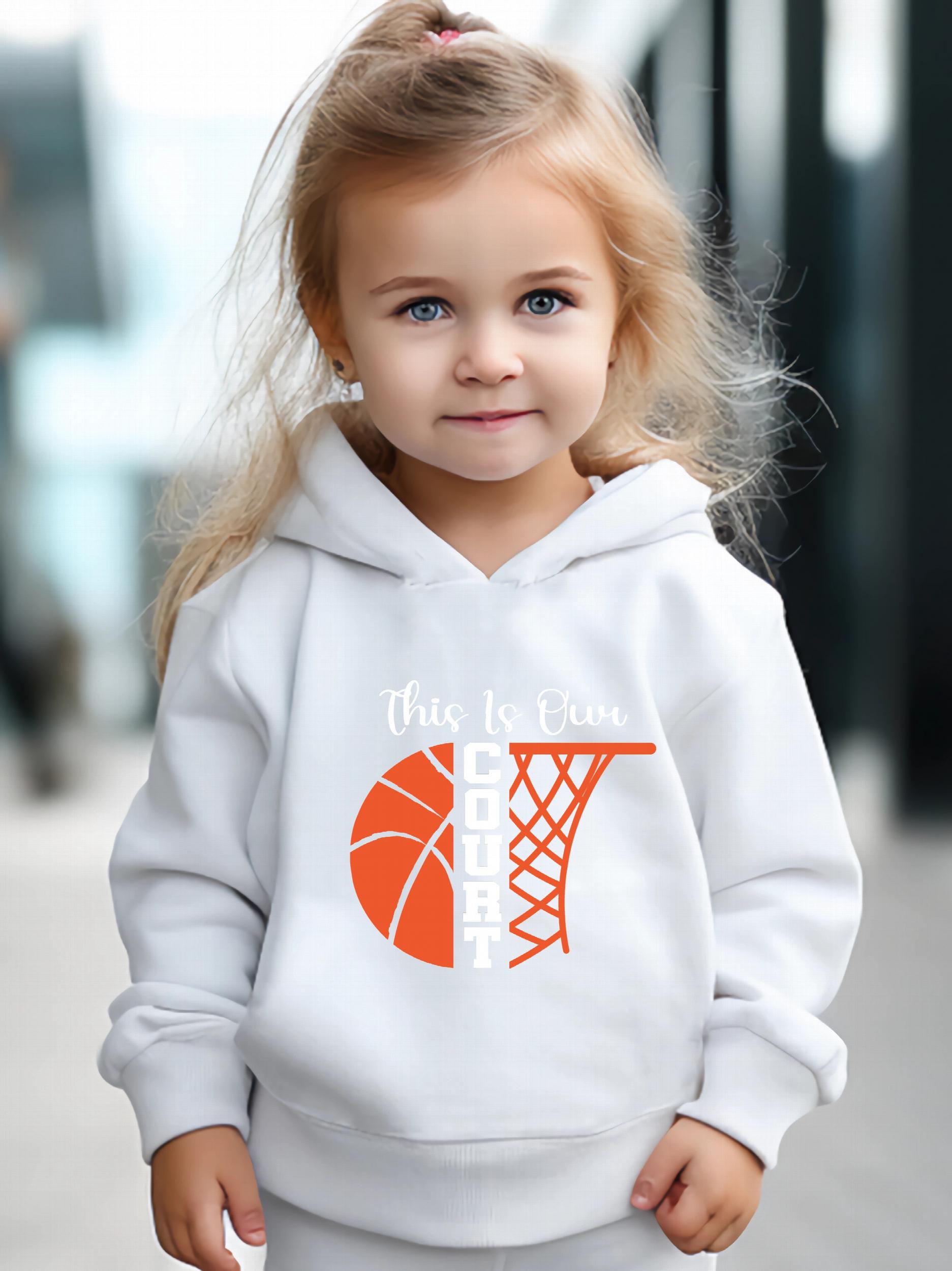 Basketball Pattern Long Sleeve Hooded Sweatshirt Girls Comfy Hoodies