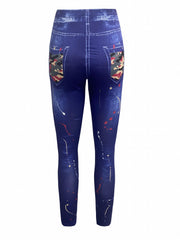 Denim Print High Waist Leggings for Women