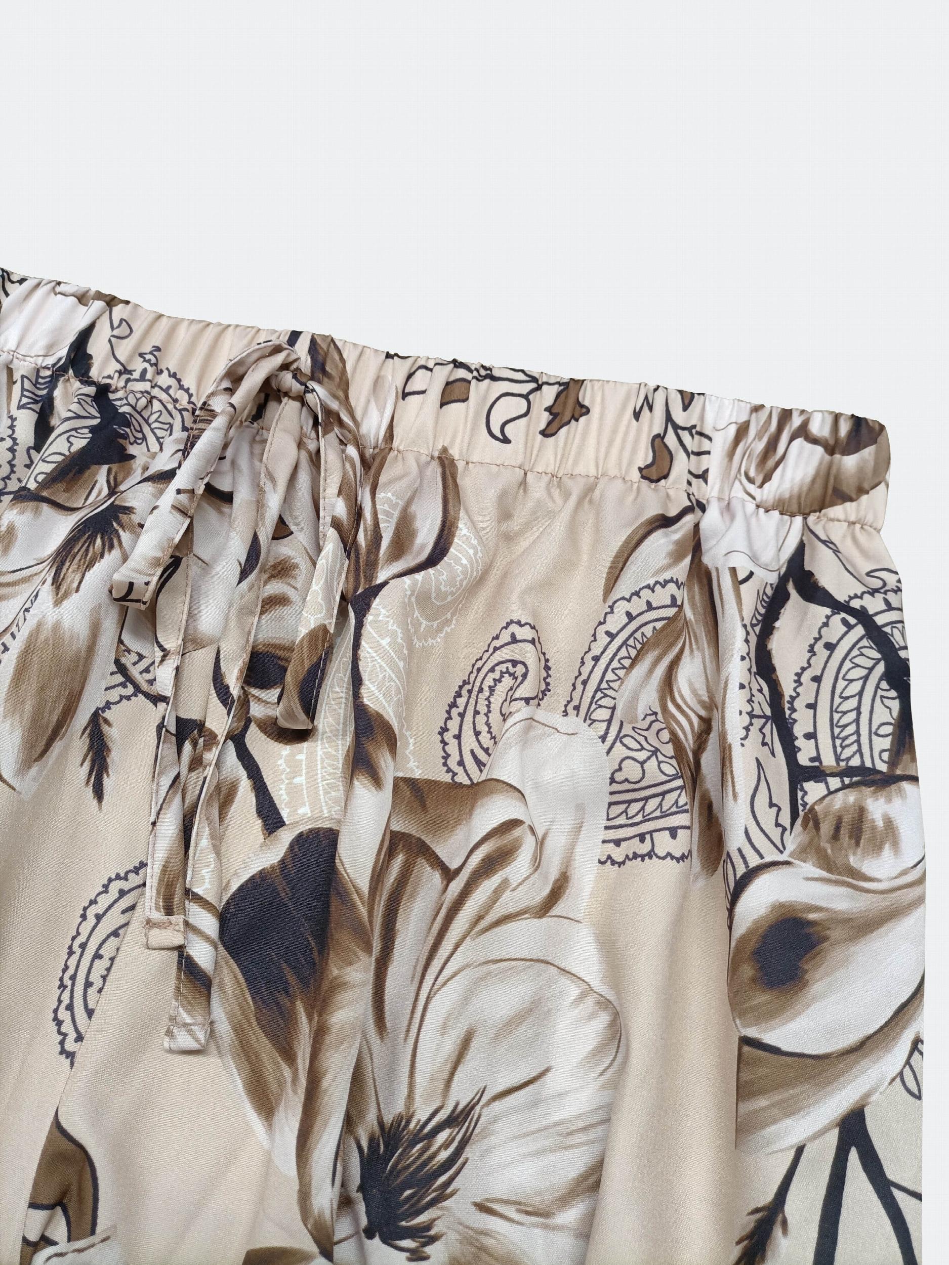  Floral Print Wide Leg Trousers with Drawstring Waist