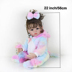 55 Rainbow Unicorn Doll w/ Soft Silicone Body & Brown Hair
