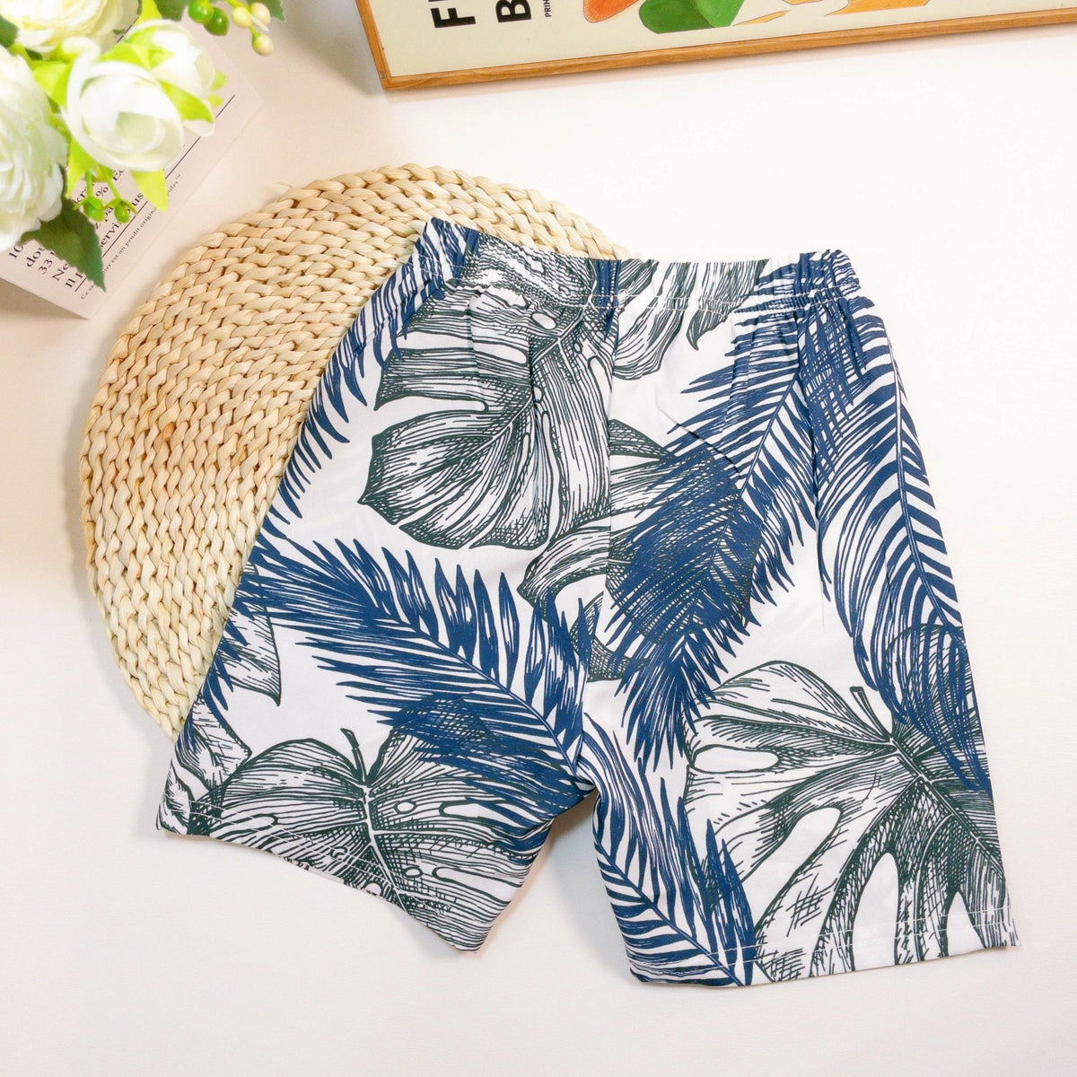 Boys Tropical Leaves Swim Trunks for Summer Beach Party